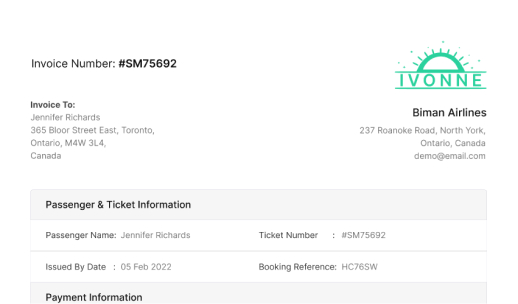 Flight Booking Invoice